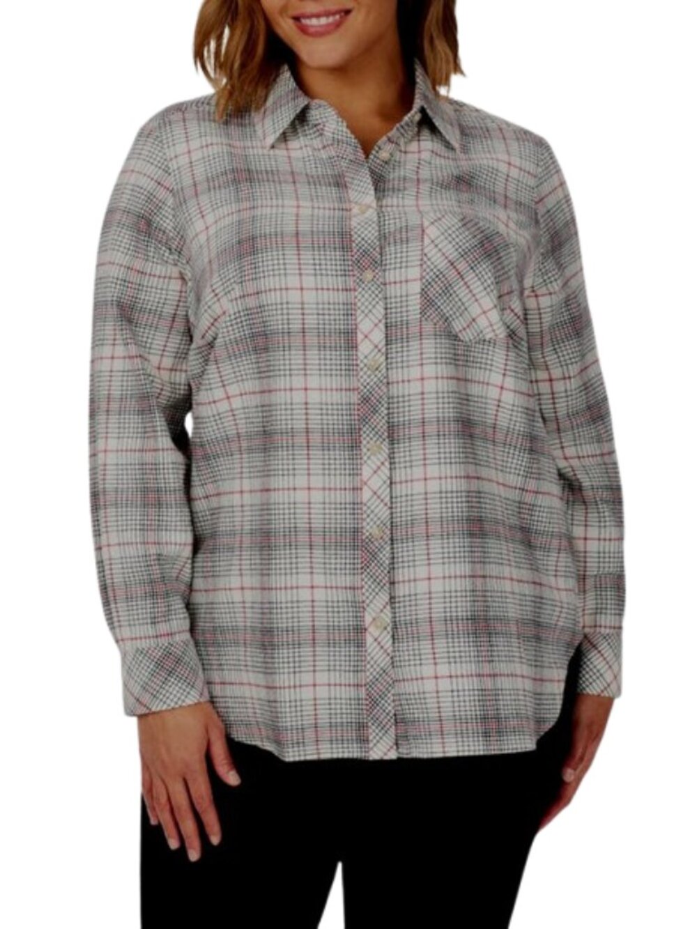 NWT Foxcroft Womens Plus Size 22W Plaid Flannel Cotton Button-Up Shirt Top NEW